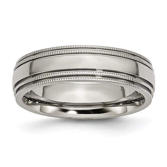 Chisel Titanium Polished 6mm Grooved and Beaded Edge Band