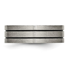 Chisel Titanium Brushed Black Enamel Grooved 7mm Flat Band