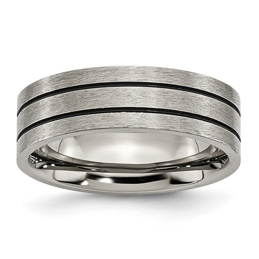 Chisel Titanium Brushed Black Enamel Grooved 7mm Flat Band