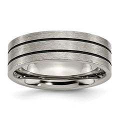 Chisel Titanium Brushed Black Enamel Grooved 7mm Flat Band