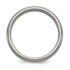 Chisel Titanium Brushed and Polished with Sterling Silver Inlay 8mm Ridged Edge Band