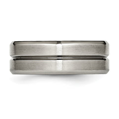 Chisel Titanium Brushed and Polished 8mm Grooved Beveled Edge Band