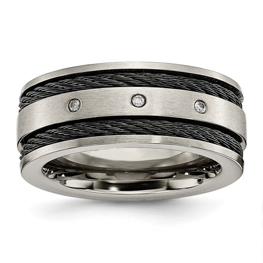 Chisel Titanium Brushed Black IP-plated Cable 1/20 Carat Diamond 10mm Band