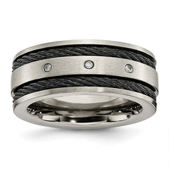 Chisel Titanium Brushed Black IP-plated Cable 1/20 Carat Diamond 10mm Band