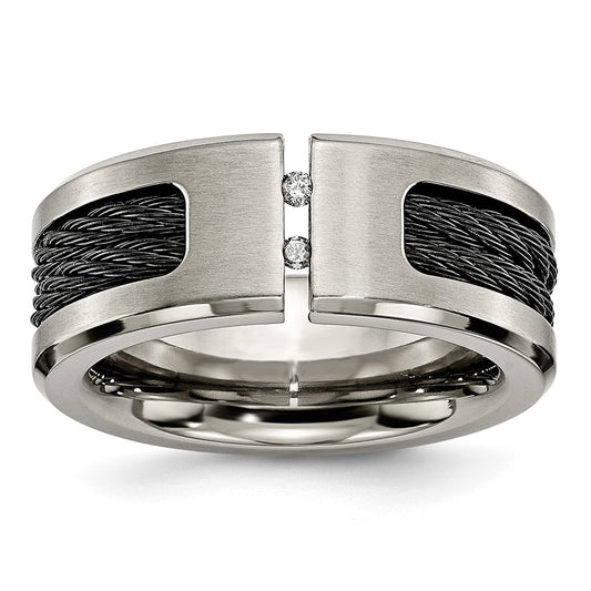 Chisel Titanium Brushed and Polished Black IP-plated Cable 1/20 Carat Diamond 10mm Band
