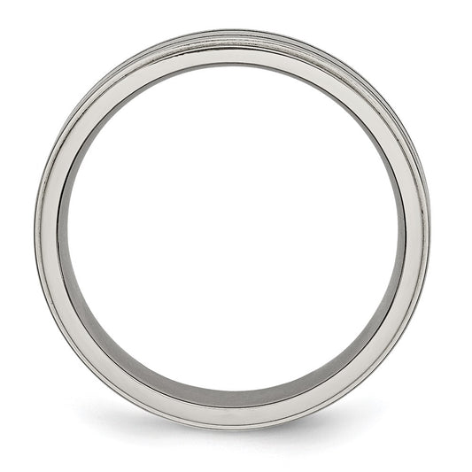 Chisel Titanium Brushed Center Black Enamel 6mm Ridged Edge Band