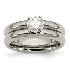 Chisel Titanium Polished with CZ Ring