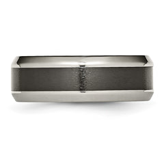 Chisel Titanium Polished with Black Ceramic Center 8mm Beveled Band