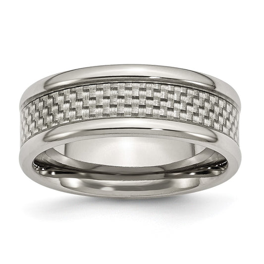 Chisel Titanium Polished with Grey Carbon Fiber Inlay 8mm Band