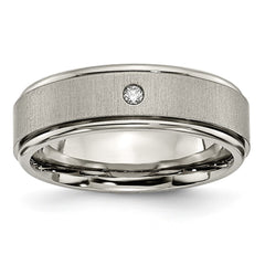 Chisel Titanium Brushed and Polished .05 Carat Diamond Rounded Edge 7mm Band