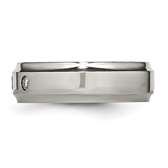 Chisel Titanium Polished 1/5 Carat Diamond Ridged Edge 7mm Band