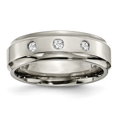 Chisel Titanium Polished 1/5 Carat Diamond Ridged Edge 7mm Band