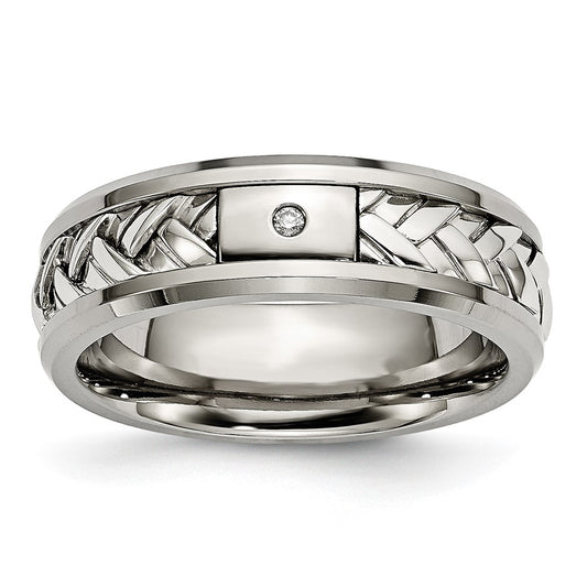 Chisel Titanium with Sterling Silver Inlay Polished 1pt. Diamond 7mm Band