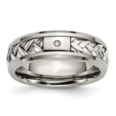 Chisel Titanium with Sterling Silver Inlay Polished 1pt. Diamond 7mm Band
