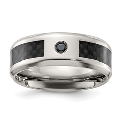 Chisel Titanium Polished with Black Carbon Fiber Inlay and CZ 8mm Band
