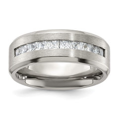 Chisel Titanium Brushed and Polished with CZ 8mm Band