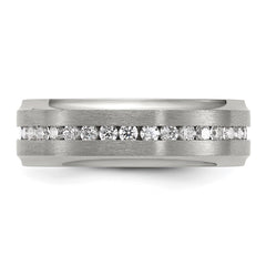 Chisel Titanium Polished with Brushed Center and CZ 7mm Band