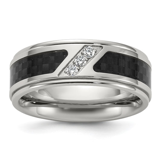 Chisel Titanium Polished with Black Carbon Fiber Inlay and CZ 8mm Band