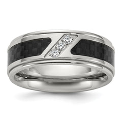 Chisel Titanium Polished with Black Carbon Fiber Inlay and CZ 8mm Band