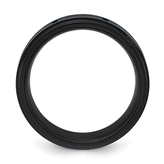 Chisel Titanium Brushed and Polished Black and Blue IP-plated 8mm Band