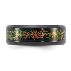 Chisel Titanium Polished Black IP-plated Multi-color Opal Inlay 8mm Band