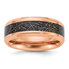 Chisel Titanium Polished Rose IP-plated Synthetic Leather Inlay in Clear Epoxy 8mm Band