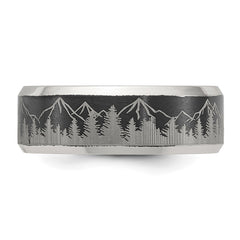 Chisel Titanium with Brushed Center Laser Design Mountains 8mm Band