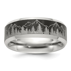 Chisel Titanium with Brushed Center Laser Design Mountains 8mm Band