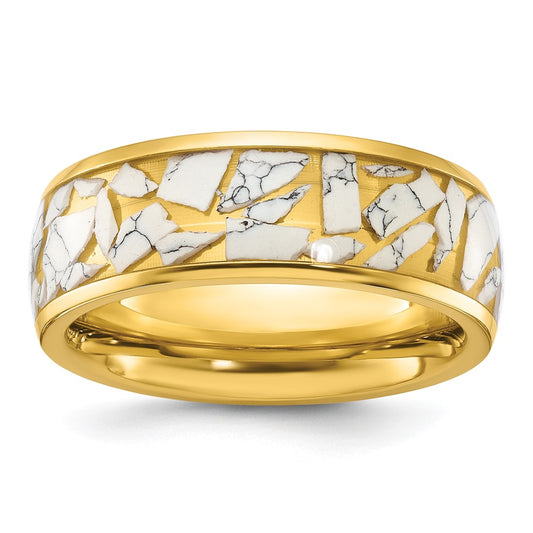 Chisel Titanium Polished Yellow IP-plated with Ceramic Fragments Inlay 8mm Band