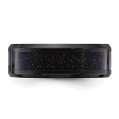 Chisel Titanium Polished Black IP-plated with Blue Star Sandstone Inlay Center 8mm Band