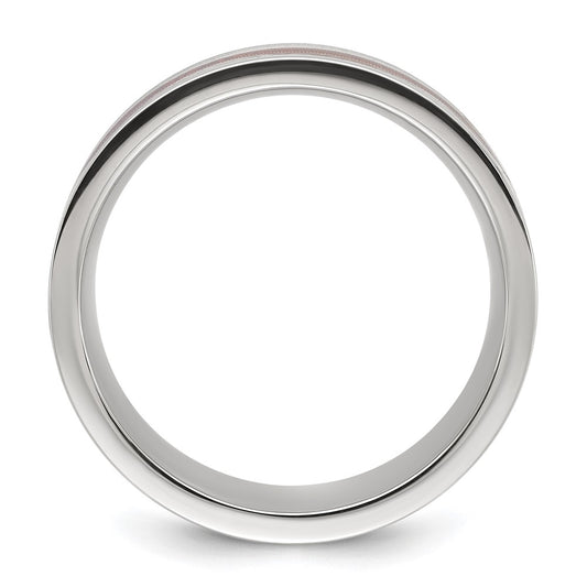 Chisel Titanium Polished with Wood and Imitation Meteorite Inlay 8mm Band