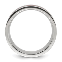 Chisel Titanium Polished with Wood and Imitation Meteorite Inlay 8mm Band