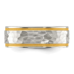 Chisel Titanium Brushed Polished and Hammered Yellow IP-plated 7mm Band