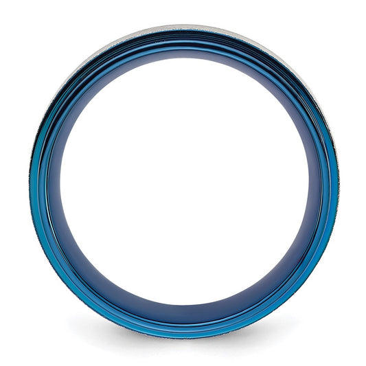 Chisel Titanium Polished with Brushed Center Blue IP-plated 8mm Band
