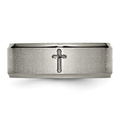 Chisel Titanium Brushed Center Cross 8mm Ridged Edge Band