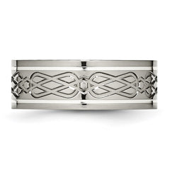 Chisel Titanium Polished with Sterling Silver Inlay Celtic Knot 8mm Flat Band
