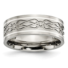 Chisel Titanium Polished with Sterling Silver Inlay Celtic Knot 8mm Flat Band