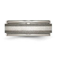 Chisel Titanium Polished with Sterling Silver Inlay Stone Finish Center Grooved Band