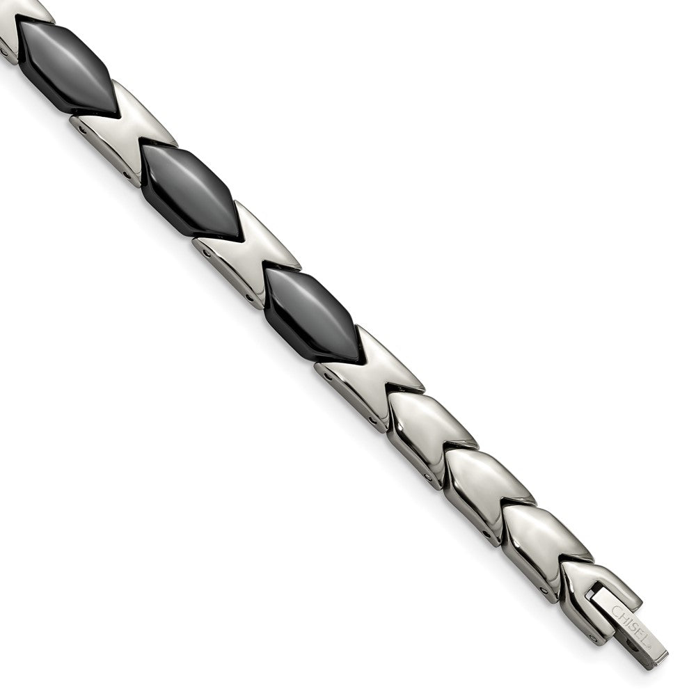 Chisel Titanium Polished with Black Ceramic 7.5 inch Bracelet TBB145-7.5