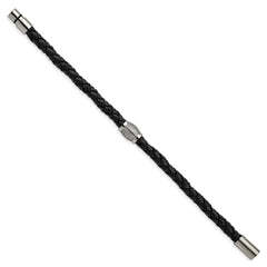 Chisel Titanium Polished with CZ Black Leather Bracelet TBB154