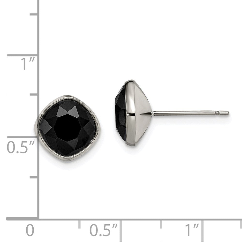 TBE112 Chisel Titanium Polished Faceted Black Crystal Post Earrings