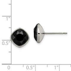 TBE112 Chisel Titanium Polished Faceted Black Crystal Post Earrings
