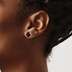 TBE113 Chisel Titanium Polished Faceted Red Crystal Post Earrings