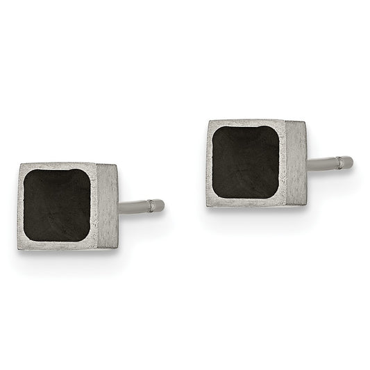 TBE115 Chisel Titanium Brushed with Black Enamel Square Post Earrings