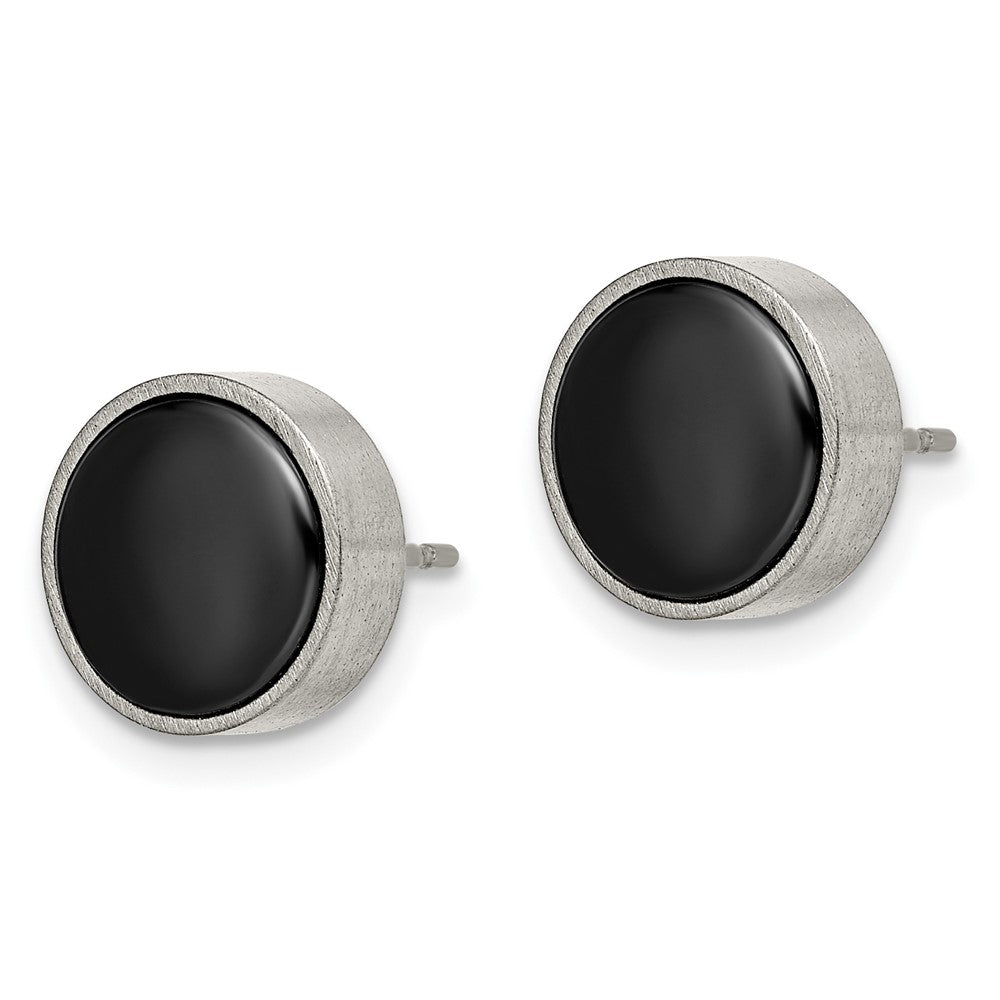 TBE116 Chisel Titanium Brushed with Black Ceramic Circle Post Earrings