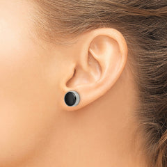TBE116 Chisel Titanium Brushed with Black Ceramic Circle Post Earrings