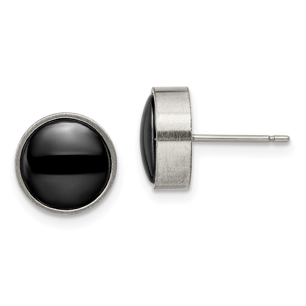 TBE116 Chisel Titanium Brushed with Black Ceramic Circle Post Earrings