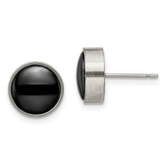 TBE116 Chisel Titanium Brushed with Black Ceramic Circle Post Earrings