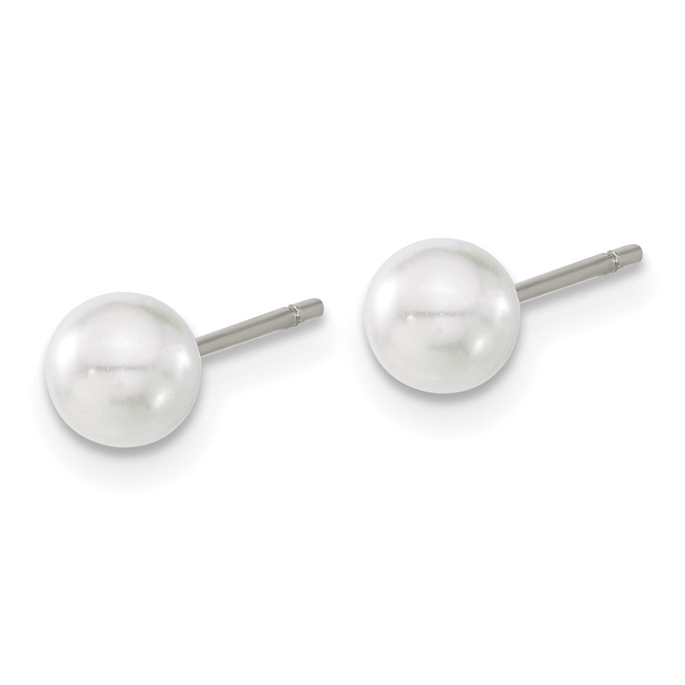 TBE121 Chisel Titanium Polished 5mm Imitation Pearl Post Earrings