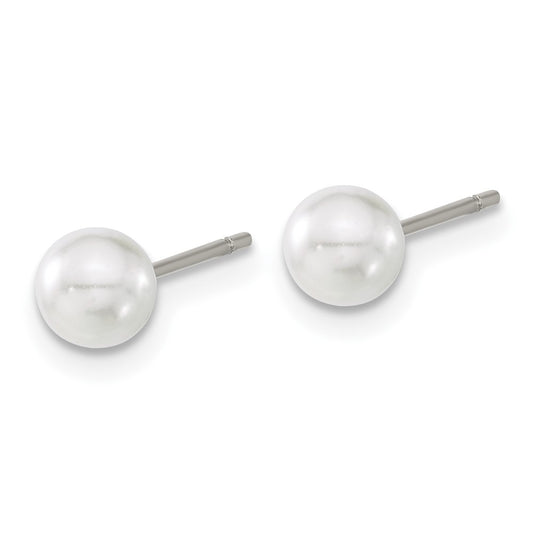 TBE121 Chisel Titanium Polished 5mm Imitation Pearl Post Earrings